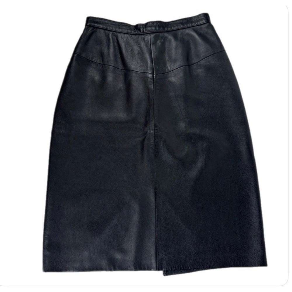 Forenza Leather Skirt Women 8‎ Black Vintage High Waist Pencil Midi Italy